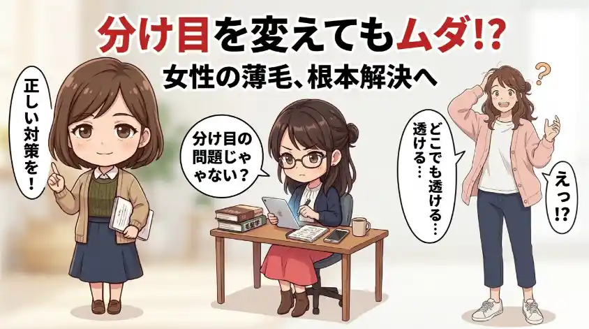 分け目変えても薄い女性